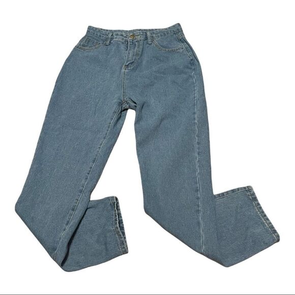 Shein Distressed High Rise Mom Jeans Blue Large - Picture 9 of 9